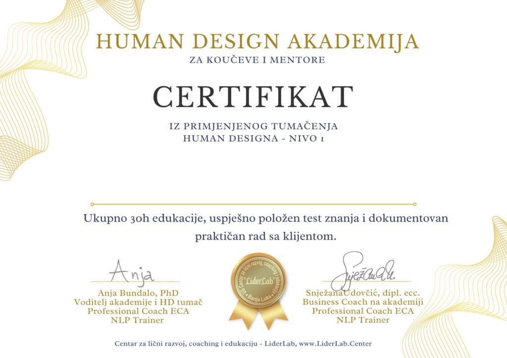 Human Design Akademija Sertifikat